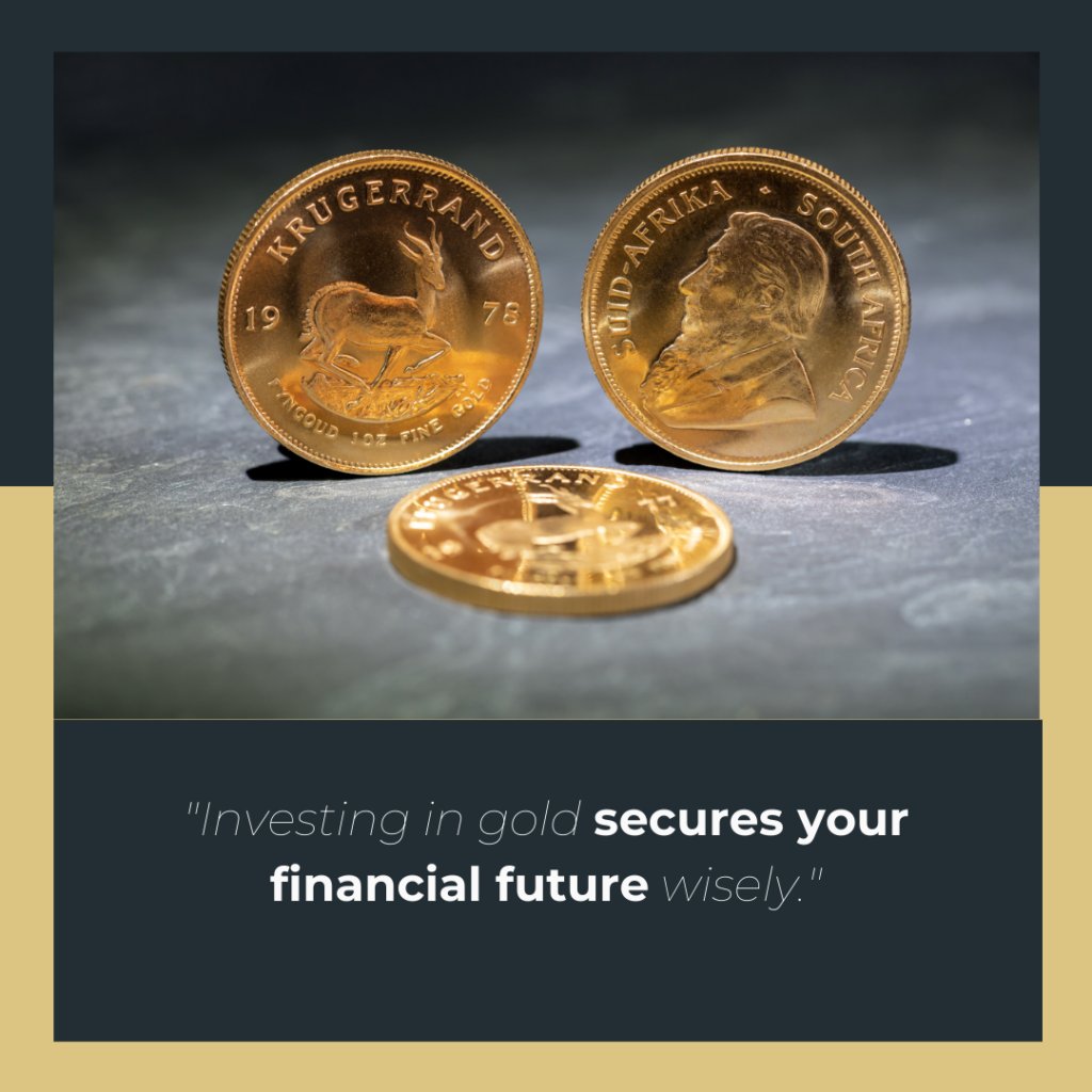 Close-up of gold Krugerrand coins showcasing their design, emphasizing gold investment as a wise financial decision for securing your future.