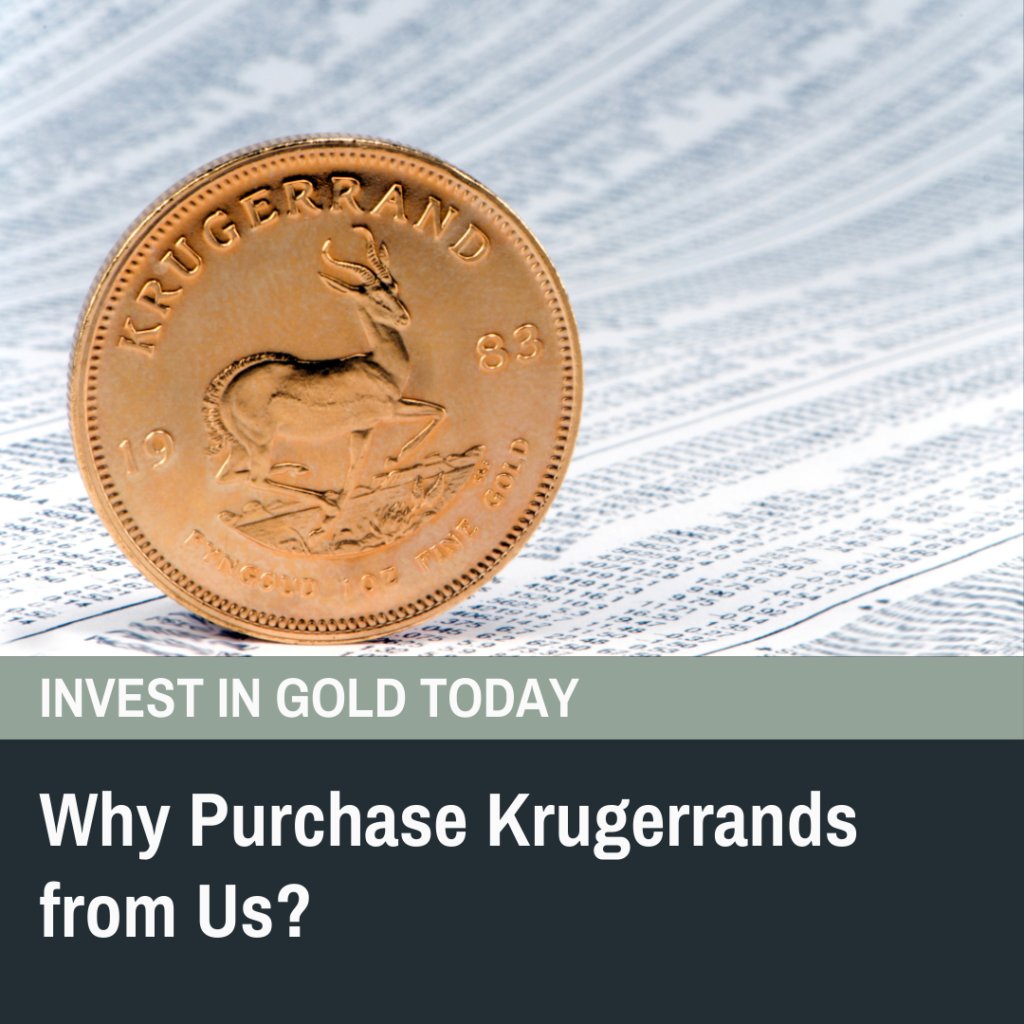 Gold Krugerrand coin displayed on financial data, highlighting why purchasing Krugerrands online is a secure investment option.