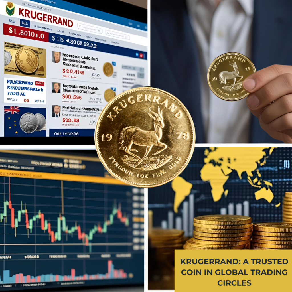 Collage showing global recognition of the Krugerrand, highlighting its growing role in international Krugerrand trading trends