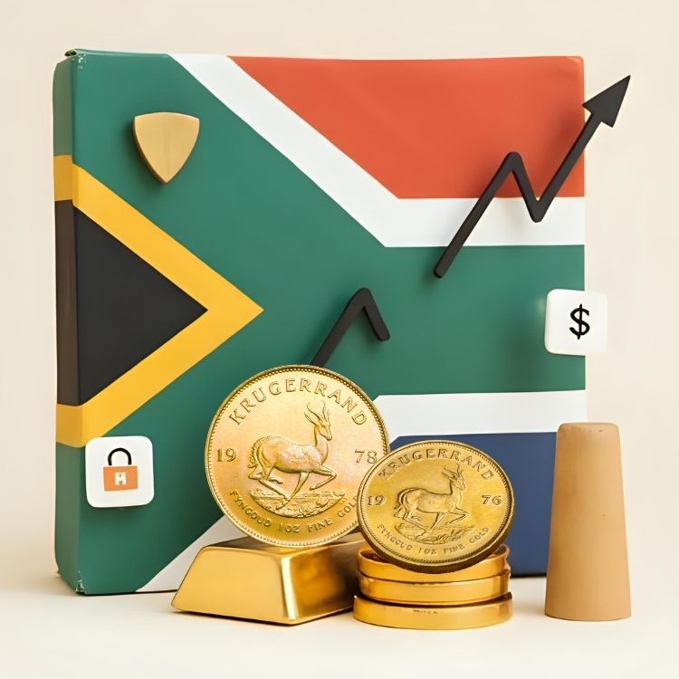Krugerrand coins representing South Africa’s strong gold trade market with trusted SA Krugerrand traders