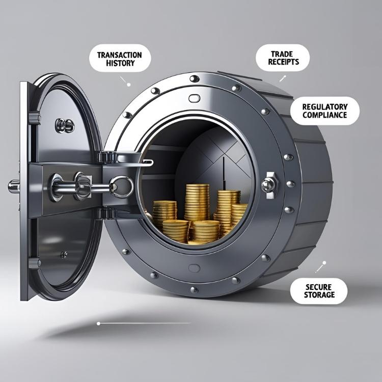 Secure vault filled with Krugerrand coins, showing regulatory compliance and transaction transparency, key factors shaping the Krugerrand gold coin price in 2025