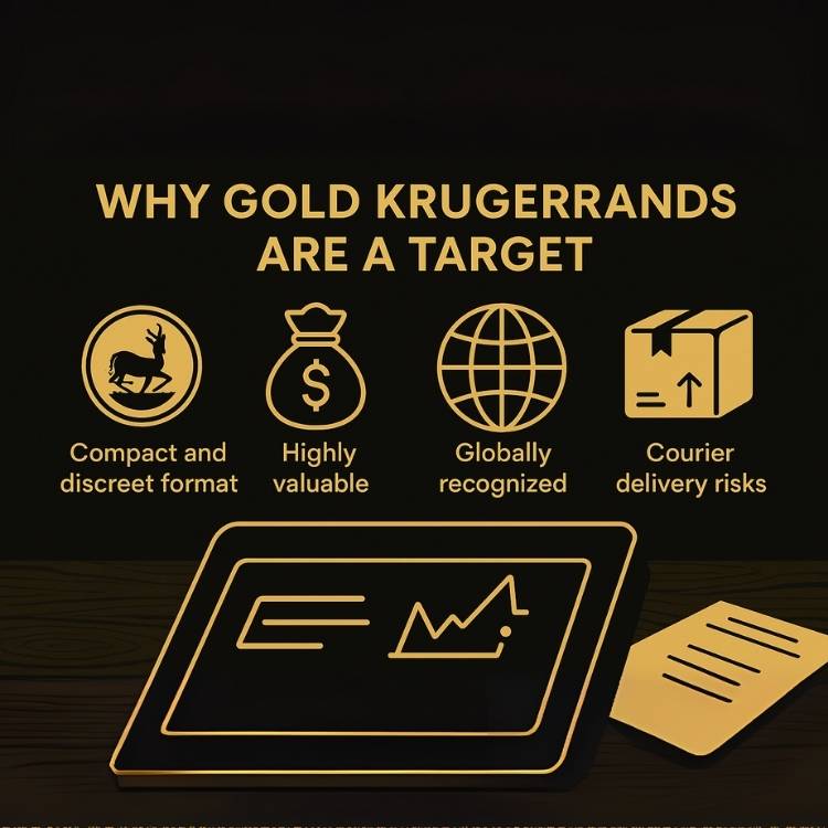 Visual breakdown of why Gold Krugerrands are attractive targets for theft and fraud