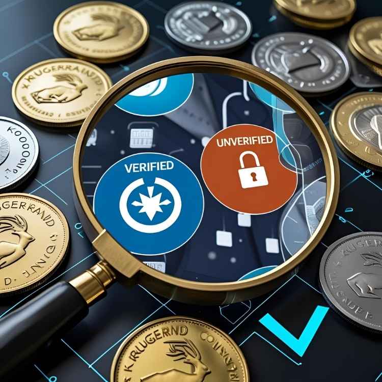 Magnifying glass highlighting security in buying Krugerrands in South Africa.