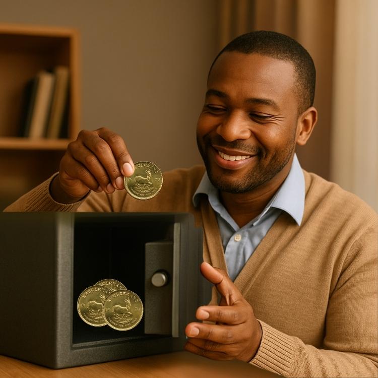 Investor securing a 1 oz Krugerrand after receiving insured delivery from ISA Gold