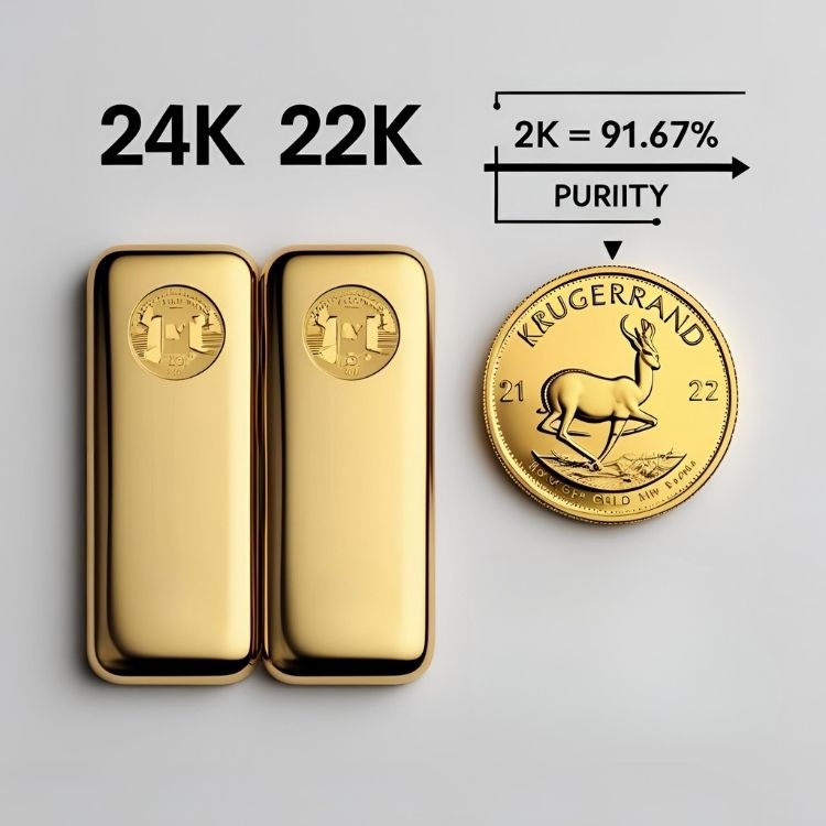 Infographic explaining how gold purity affects Krugerrand value and weight