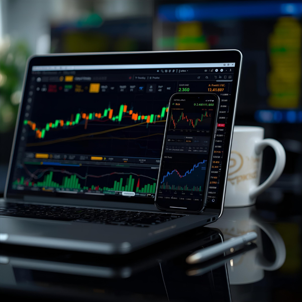Digital trading dashboard showing live Krugerrand prices, RSI indicators, and market analytics on ISA Gold platform.