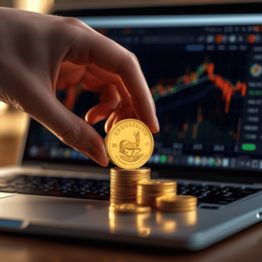 Hand selecting a Krugerrand coin, illustrating the process of buying your first gold investment