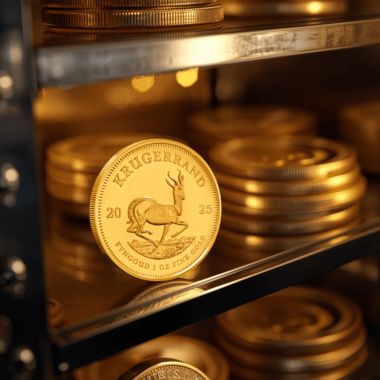 Krugerrand coins in a secure vault, illustrating safe holding and storage options