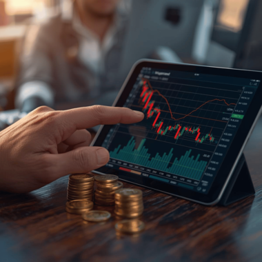 Investor using tablet with Krugerrand price charts, illustrating short-term trading strategies