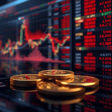 Krugerrand coins in foreground with struggling paper gold charts, illustrating challenges of gold trading ETFs during crises.