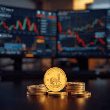 Krugerrand coins with portfolio screens, showing integration into a diversified gold trading strategy.