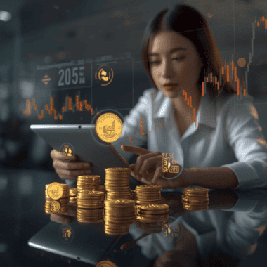 Trader reviewing Krugerrand prices on a tablet with live charts, illustrating market sentiment and the price of a Krugerrand coin as a real-time confidence indicator.