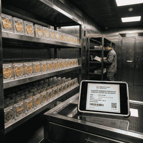 Allocated physical gold coins in secure vaulting explaining how to buy gold in south africa with true ownership