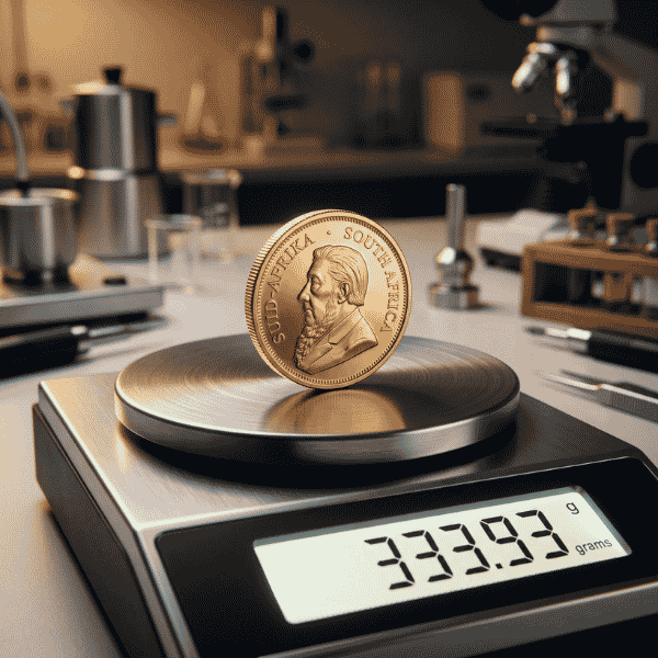 Digital precision scale showing exact gross weight required when learning how to authenticate a krugerrand
