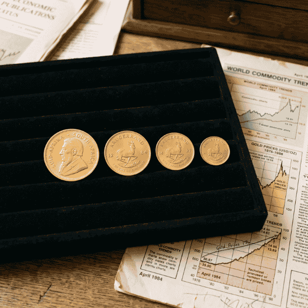 Complete set of vintage 1970s and 1980s fractional coins illustrating expanding gold krugerrand history value