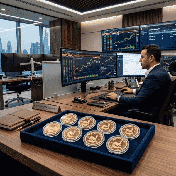 ISA Gold modern bullion trading desk providing live pricing based on long term gold krugerrand history value